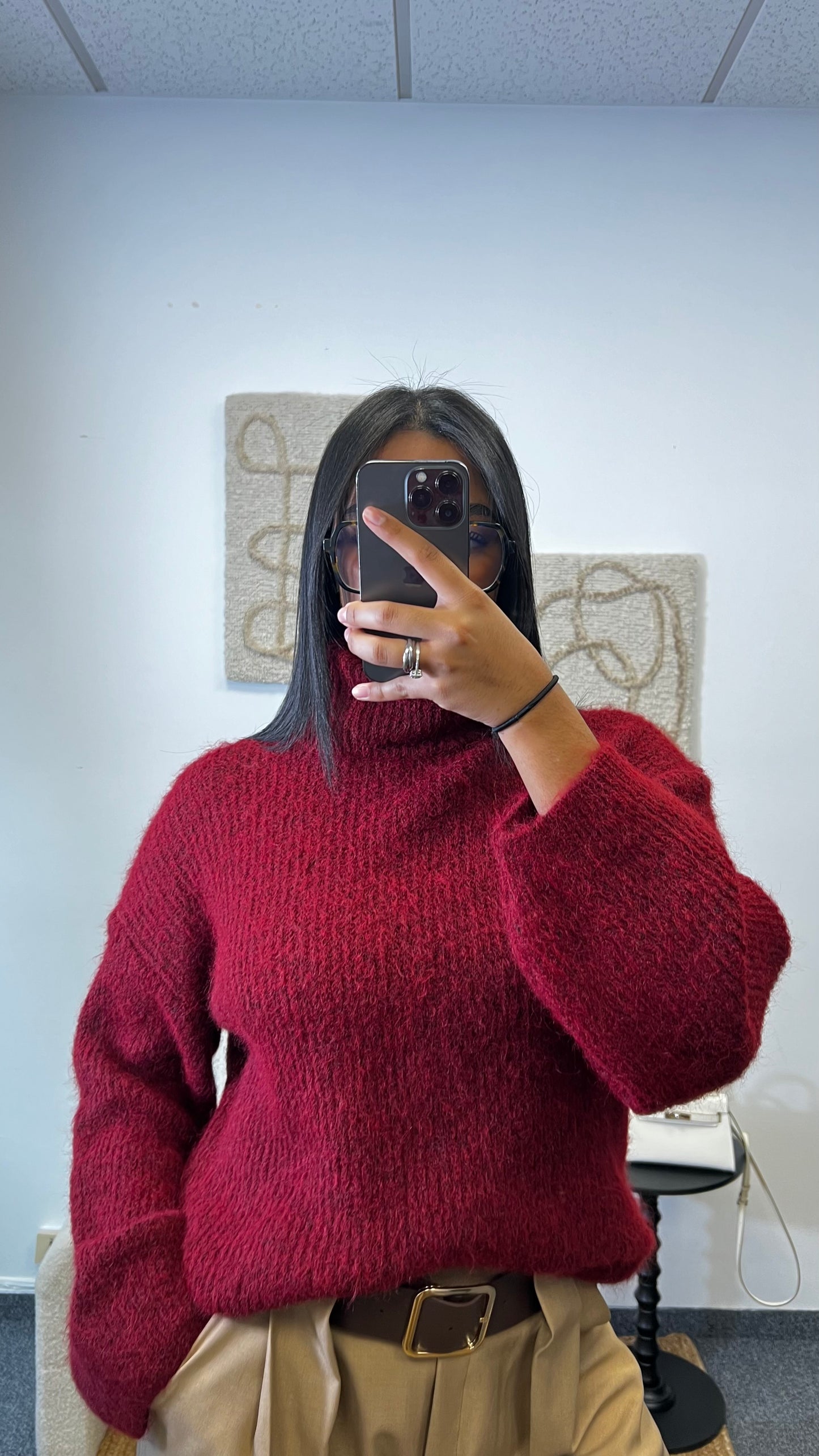 Pull Col Roulé Cerise