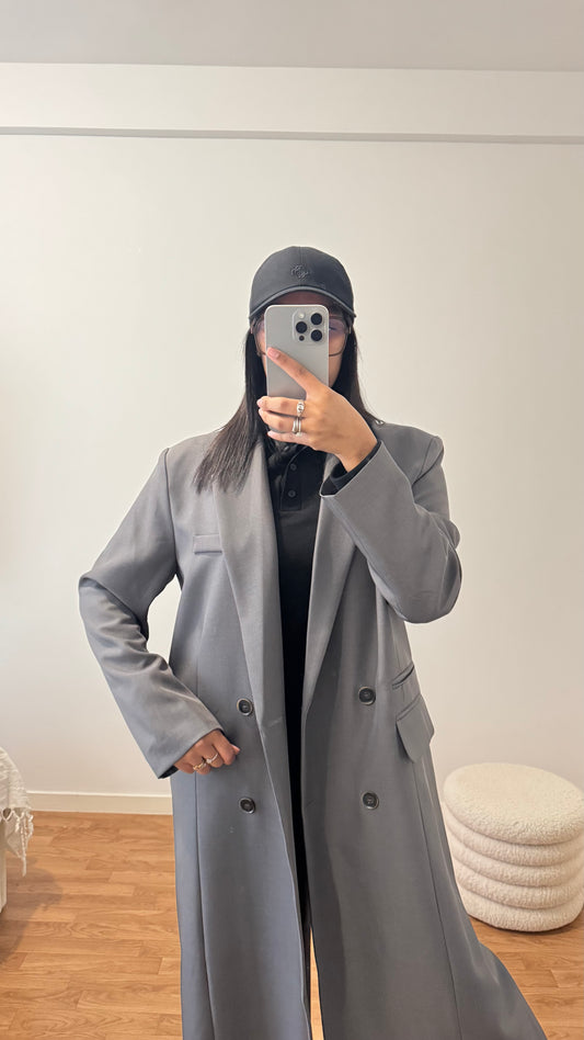 Veste Longue de Blazer Gris